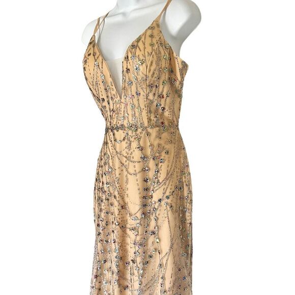 Amarra Colorful Glitter Sequin Tulle Satin Tie Back Floor Length Prom Dress - Picture 11 of 16